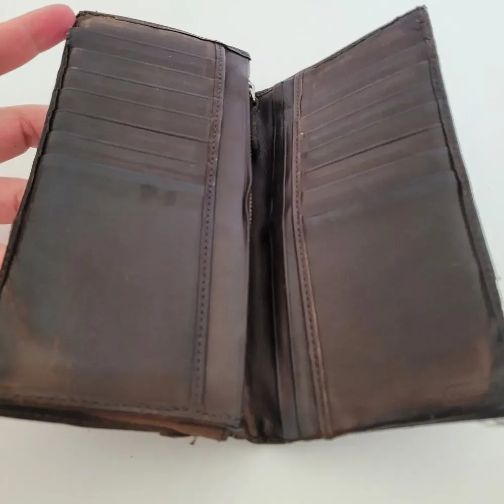 Coach Wallet Long Bifold Card Bill Coin Holder Vintage DAMAGED Fair‎ Brown Logo